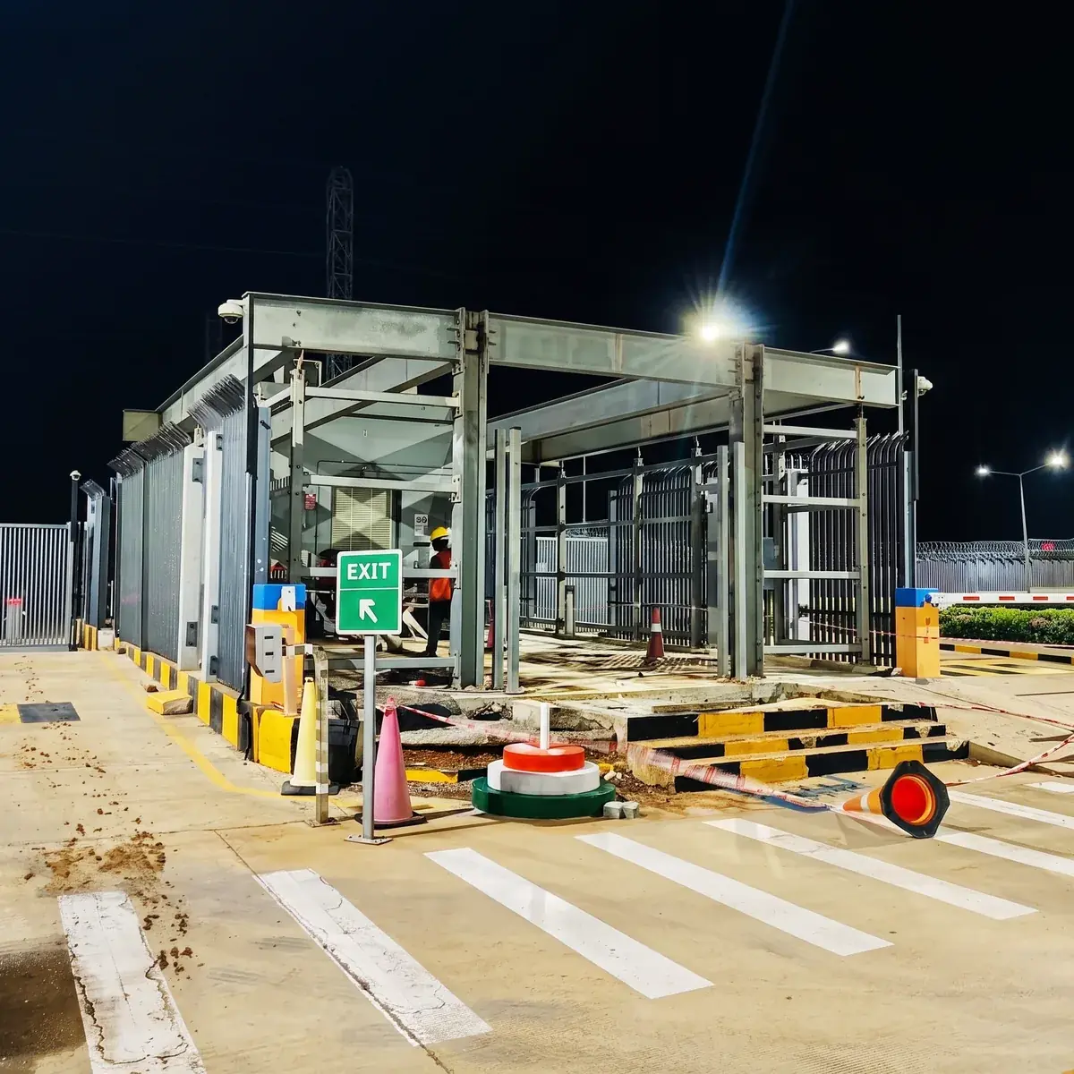 Structural steel fabrication and site erection at night